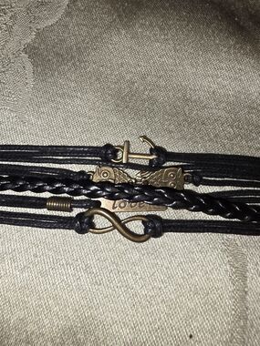 Black Multi-Strand Infinity & Love Charm Bracelet